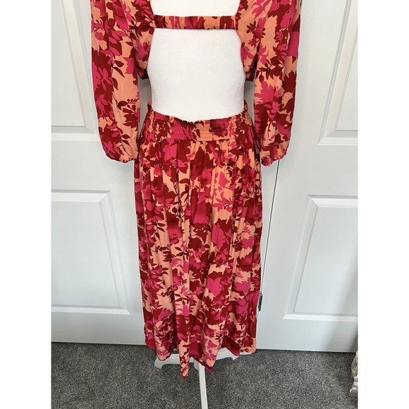 Fuchsia Floral V-Neck Cutout Backless Maxi Dress Size M Medium - Picture 4 of 11